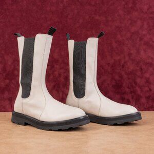 Lita by Ciara Women Italian Festival Party White Leather Chelsea Boots 7US EUR38